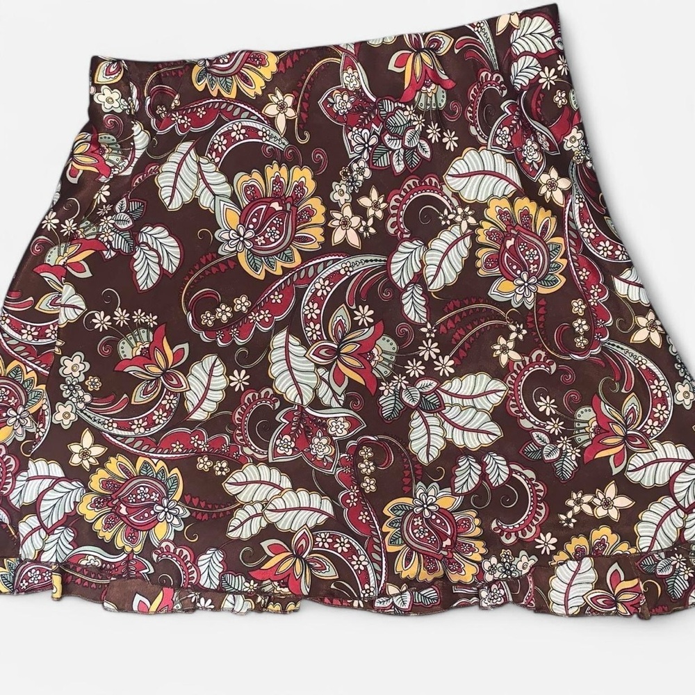 Women’s Handmade Brown & Red Floral Paisley Mini Skirt